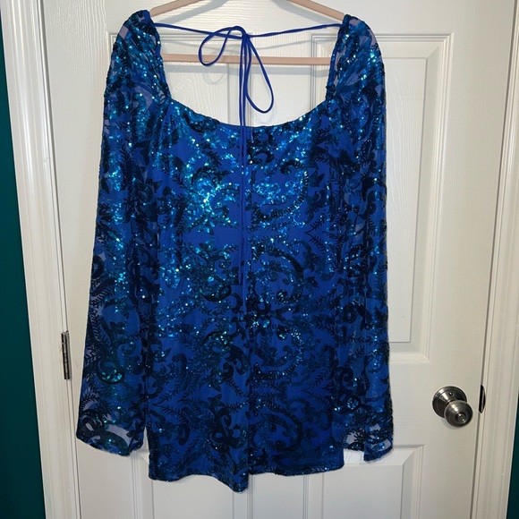 Lucy in the Sky flare sleeve royal blue mini dress - Picture 3 of 6